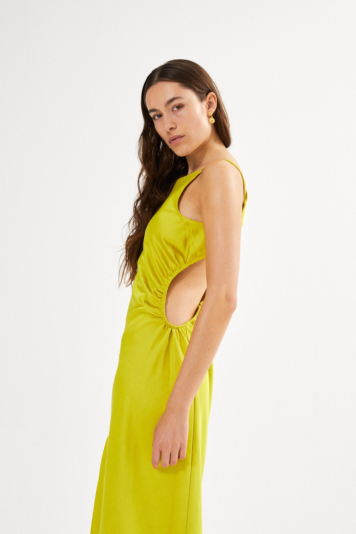 PreLoved Pandora - Techno drape fitted dress I Acid yellow - S