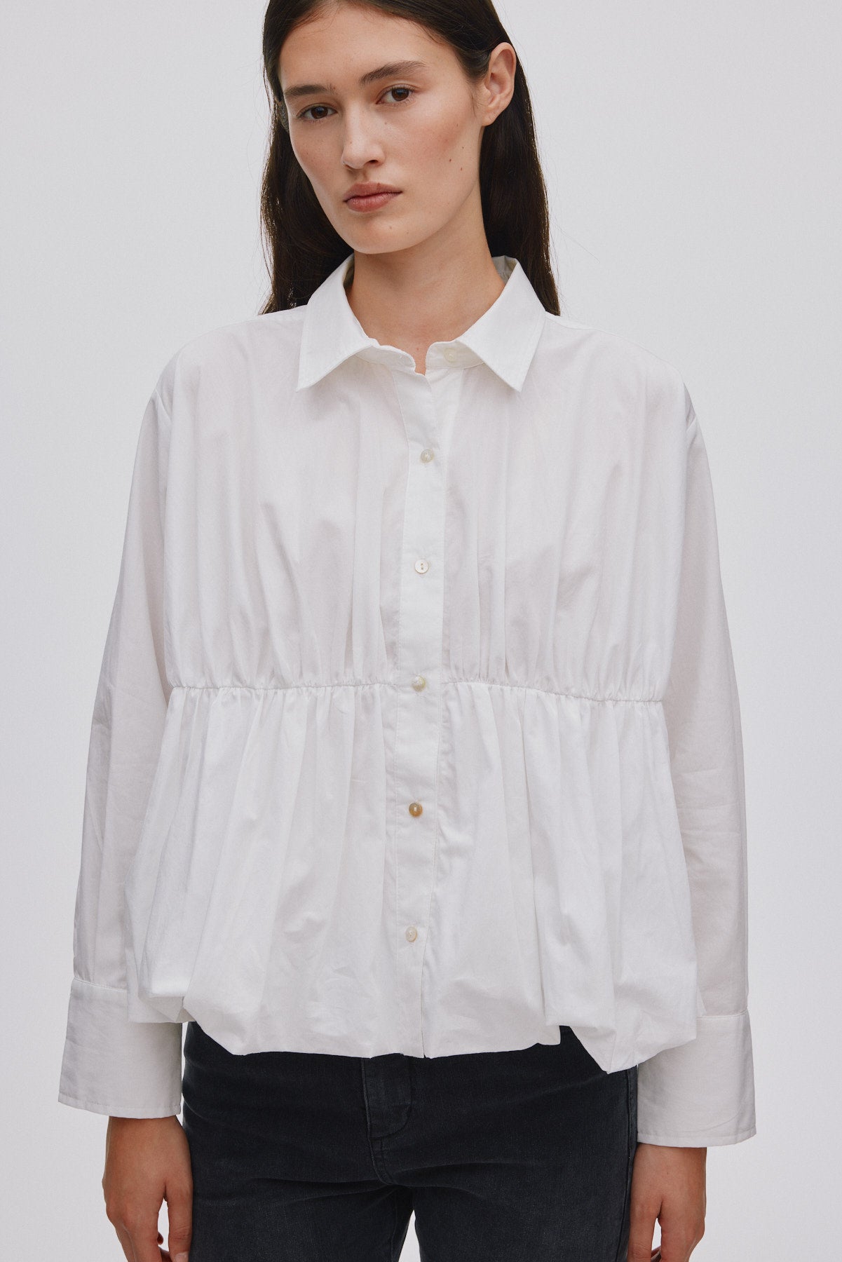 Poplin puffed hem shirt - Sophie I White