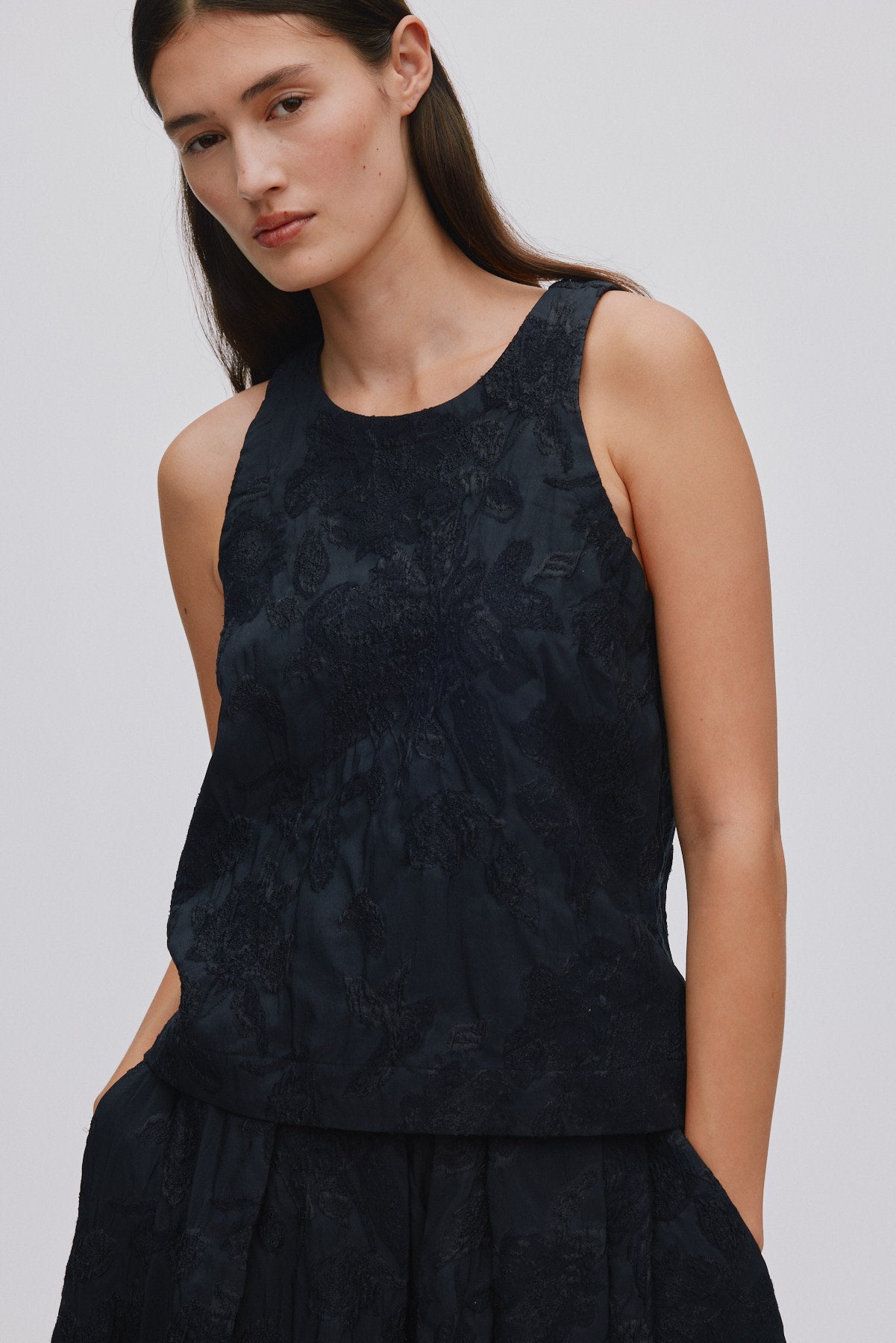 Clipped jacquard tank top - Piper I Pirate black