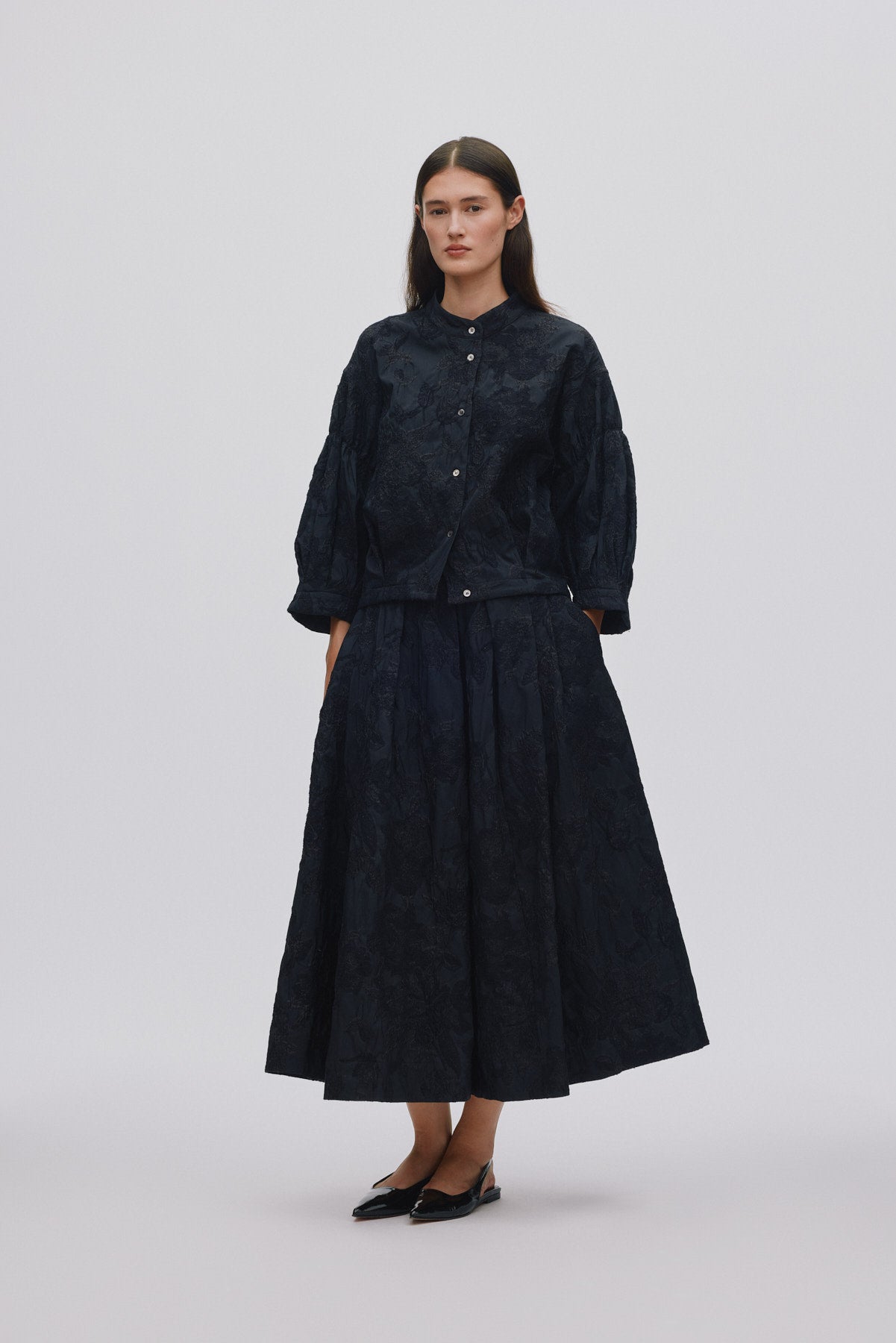 Clipped jacquard full skirt - Bisharo I Pirate black