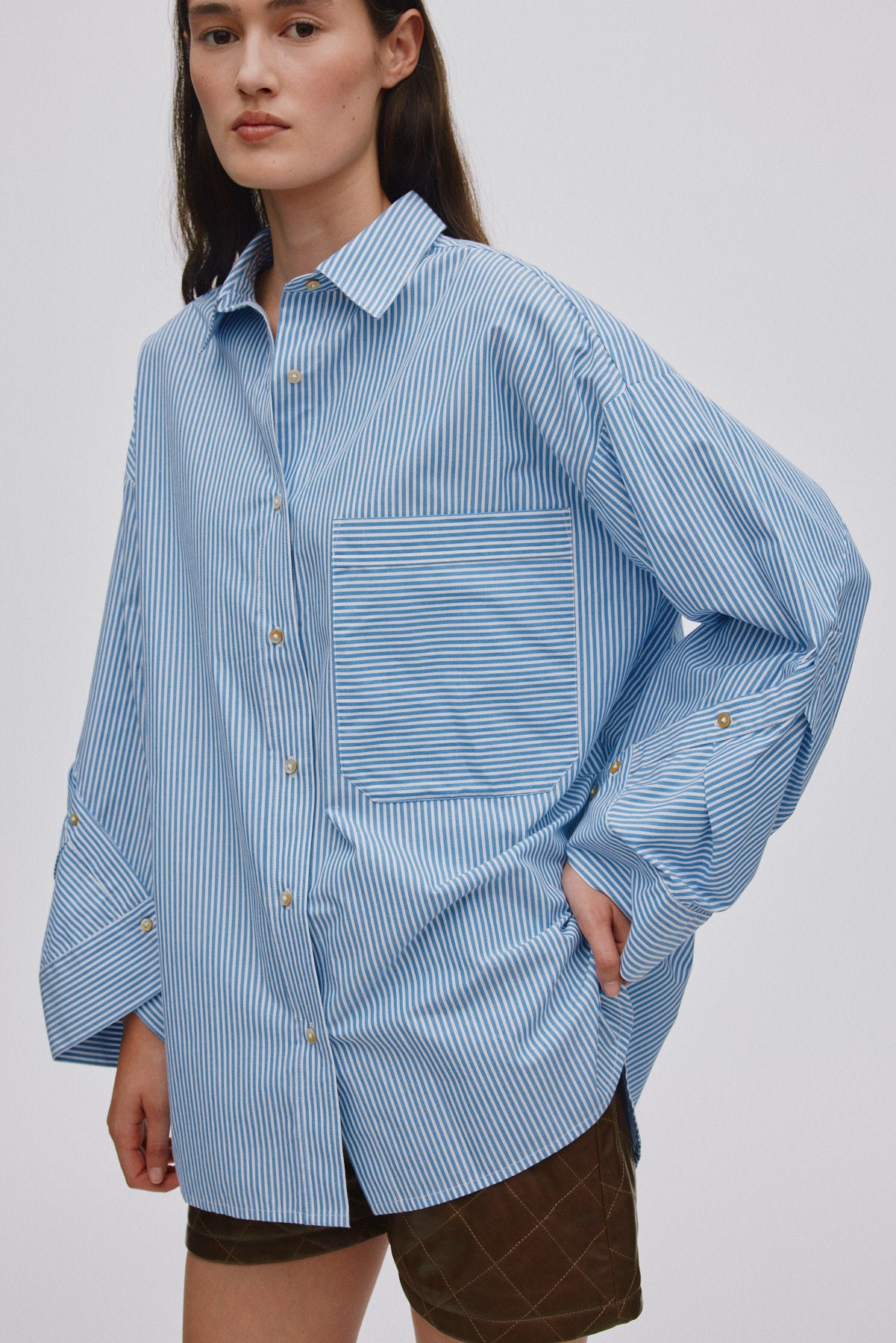Bobbies - Quilt stripe oversize shirt I Blue white stripe
