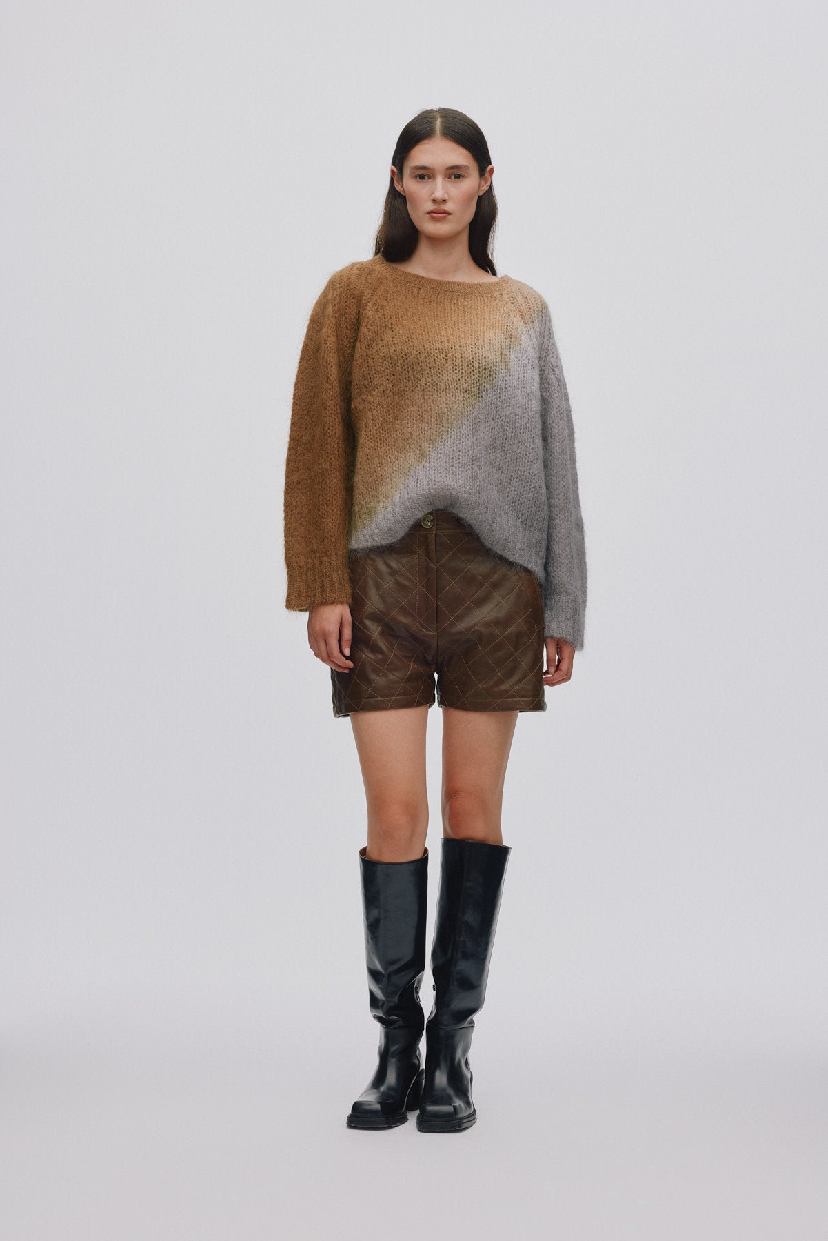Jasmin - Cross dye boxy sweater I Dark toffee grey combo