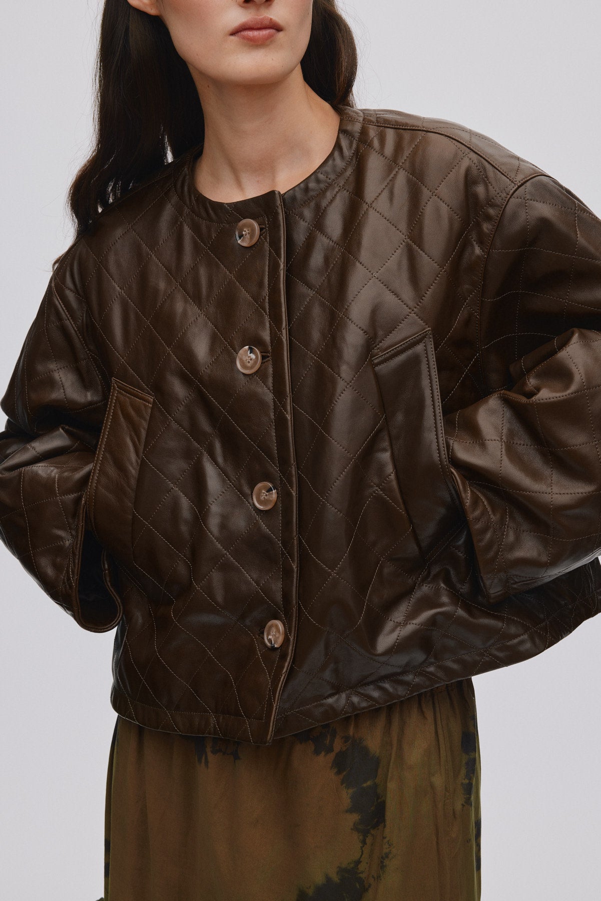 Berra - Quilted leather jacket I Olive