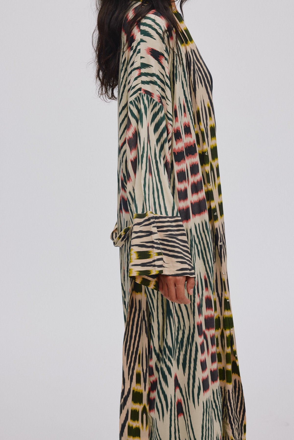 Sunita - Ikat combo robe dress I Forest pink sand & citrus combo