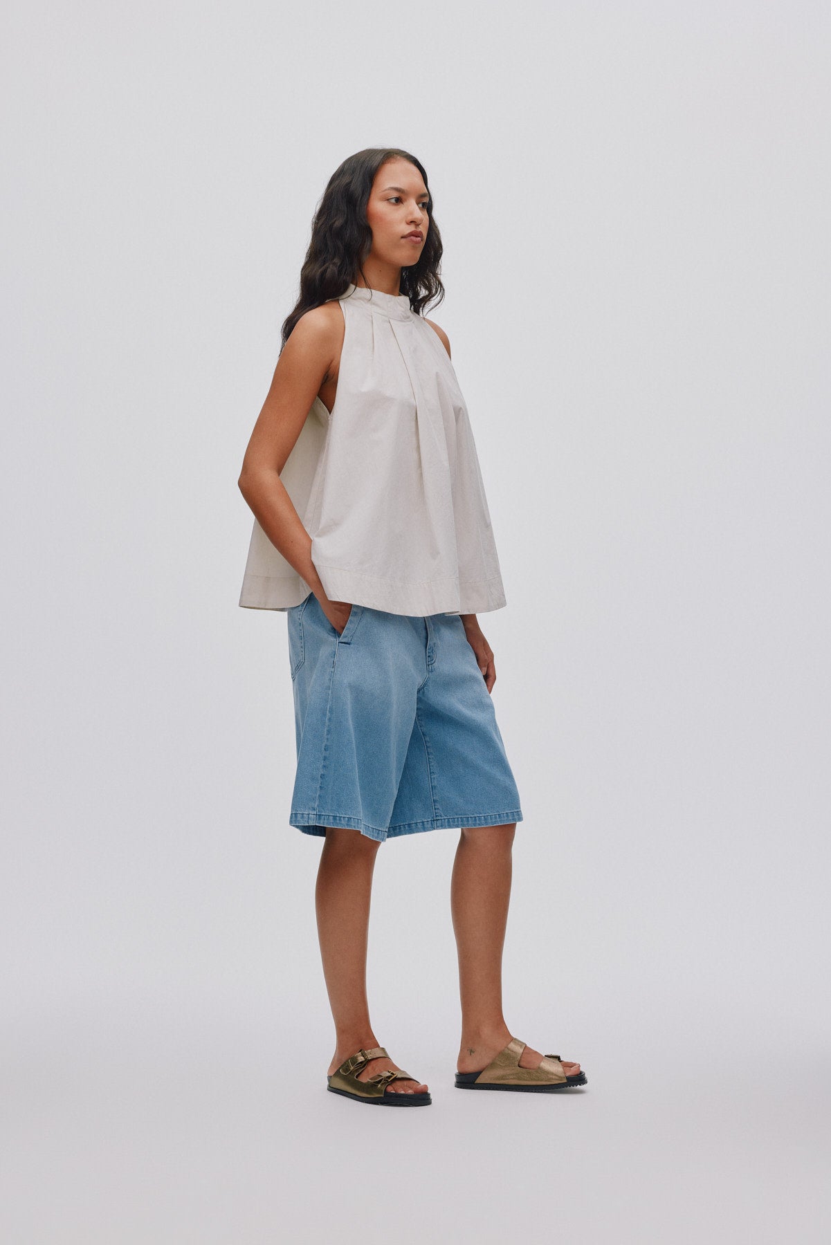 Raha - Light denim wide shorts I Light washed denim