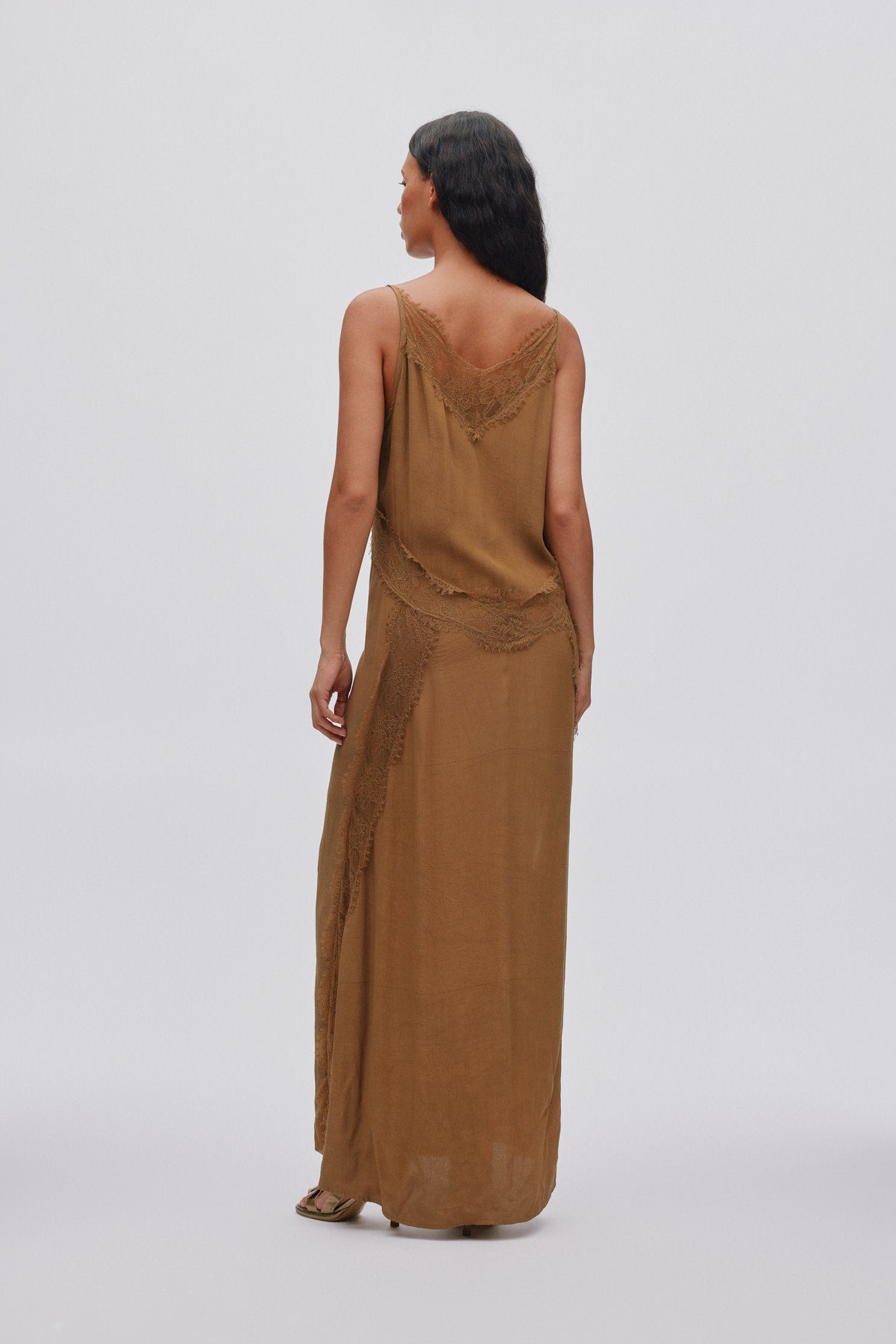 Lilou - Sheer lace panelled dress I Hazelnut