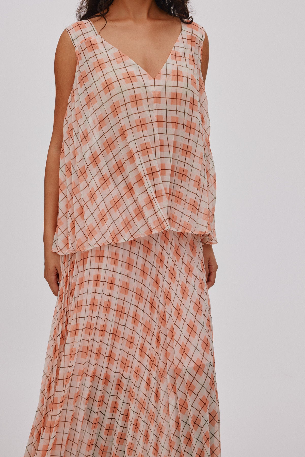 Sage - Transparent check top I Mandarin pleat