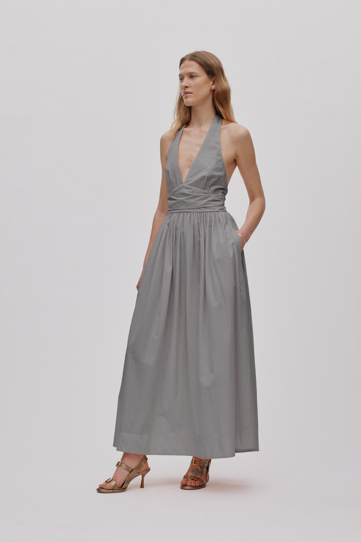 Izette - Poplin halter dress I Asphalt