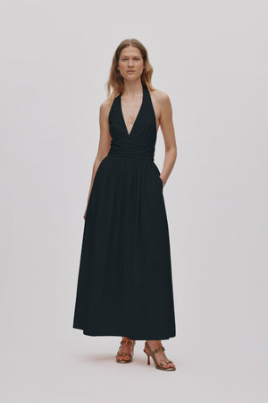 Izette - Poplin halter dress I Black