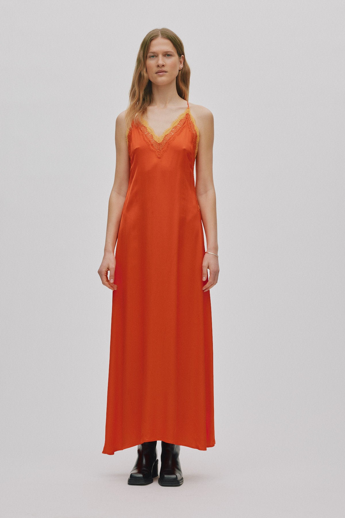 Chefira - Contrast lace camisole dress I Deep mandarin