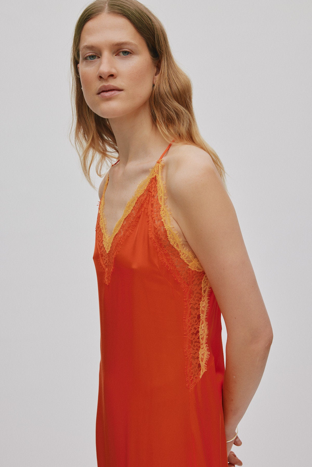 Chefira - Contrast lace camisole dress I Deep mandarin