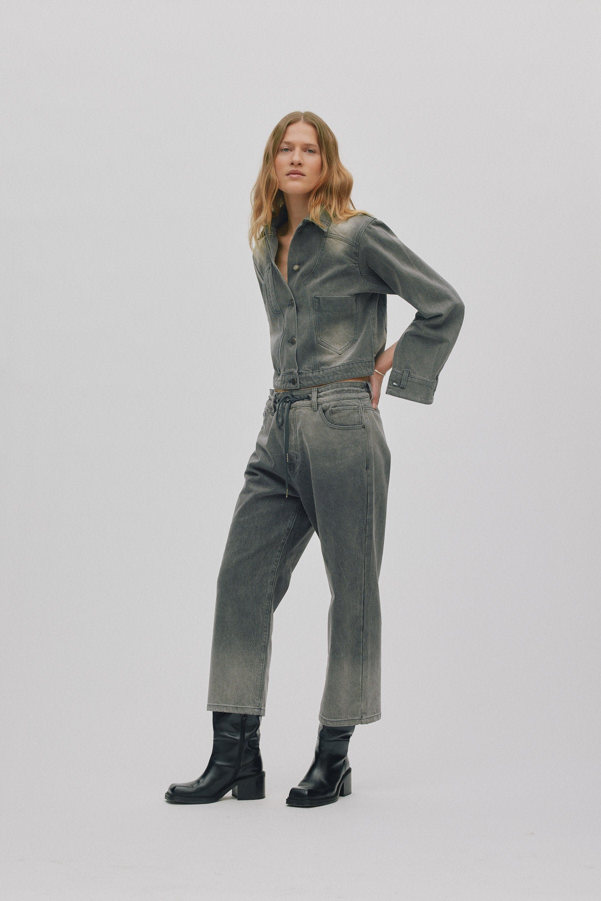 Beza - Grey denim drawstring pants I Washed grey