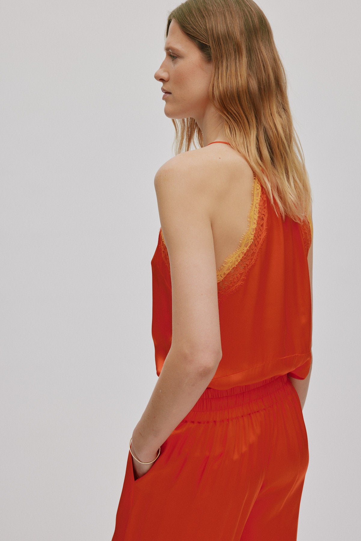 Soho - Contrast lace camisole top I Deep mandarin