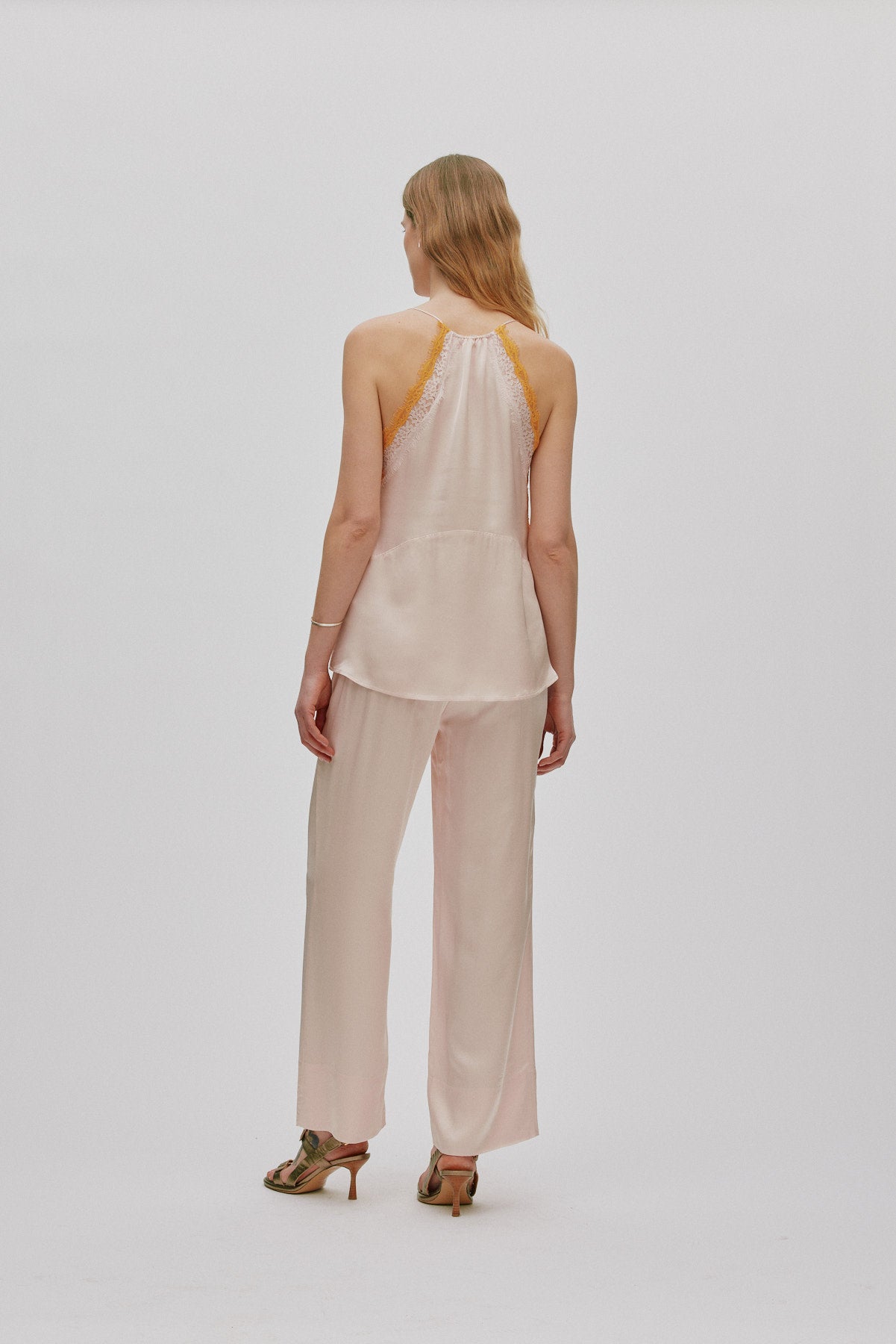 Alisa - Contrast lace wide leg pants I Light rose