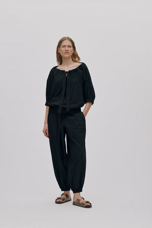 Ingefred - Poplin gathered top I Black