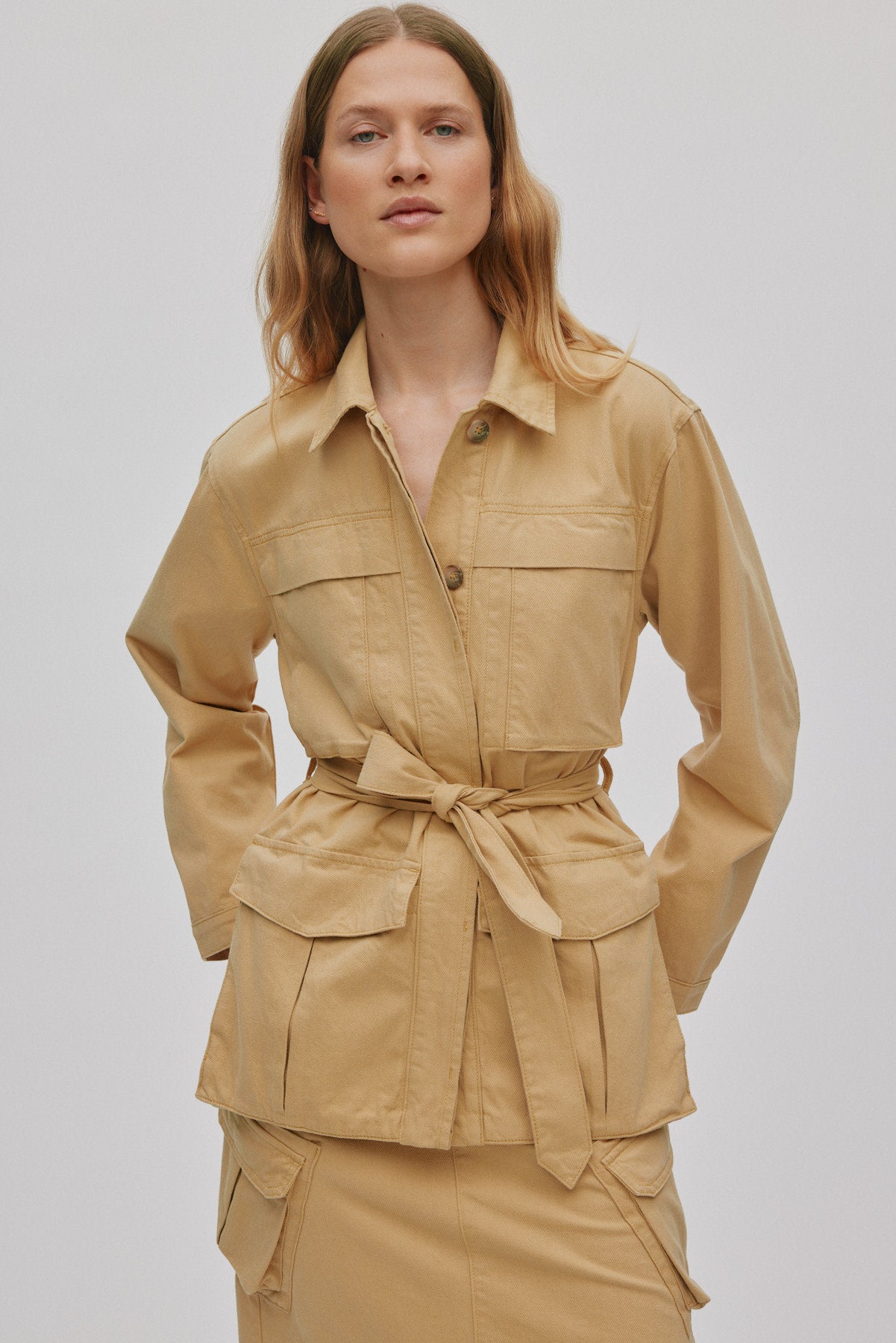 Sienna - Texture canvas belted jacket I Sand