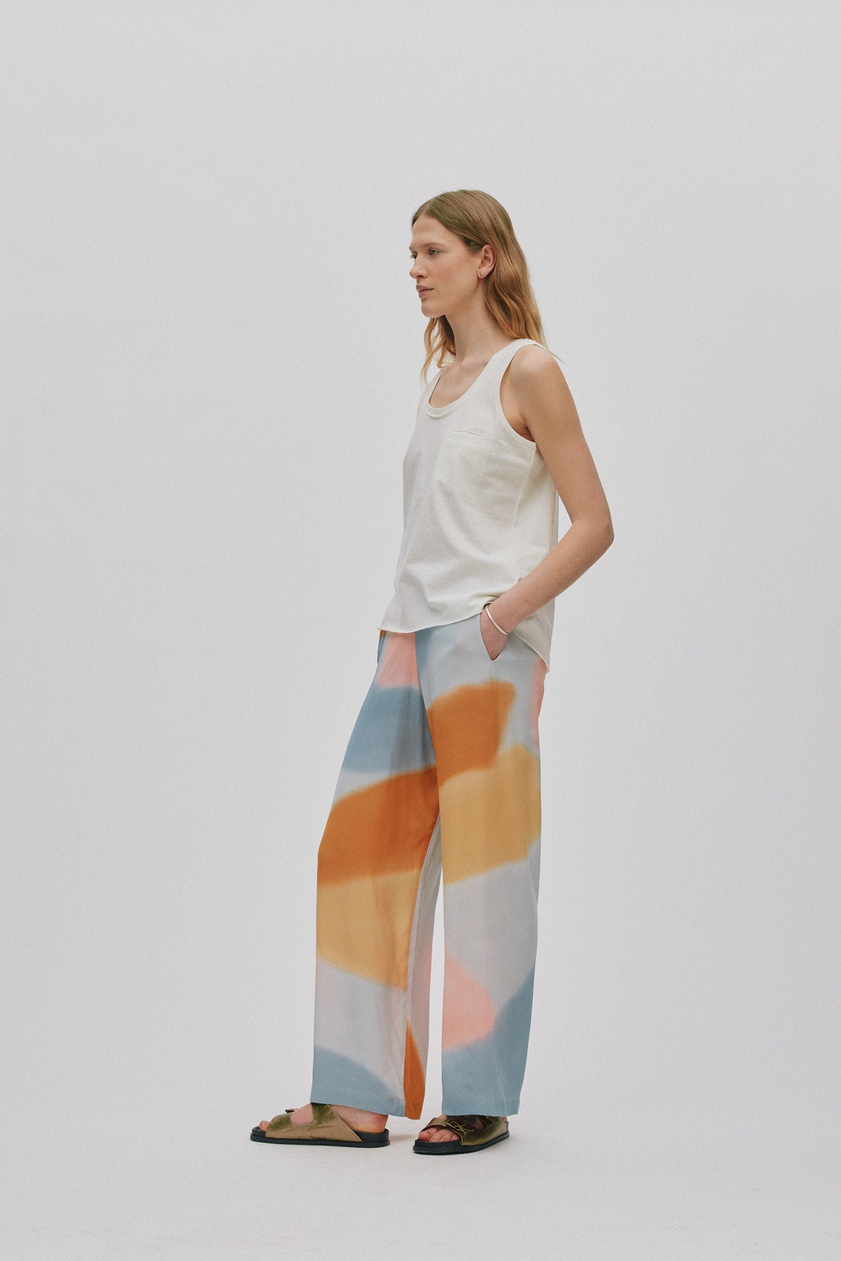 Abbi - Vintage jersey pocket tank top I Chalk