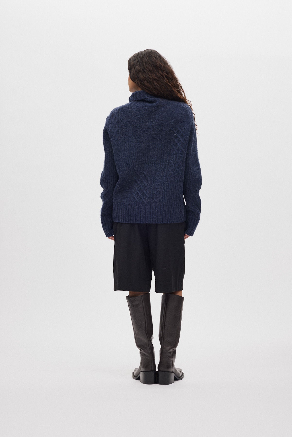 Anli - Patchwork knit sweater I Indigo