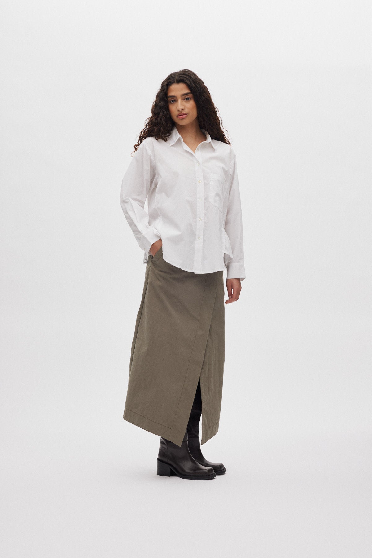 Djana - Poplin side gather shirt I White
