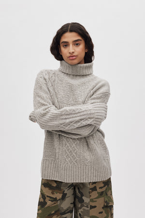 Anli - Patchwork knit sweater I Light grey melange