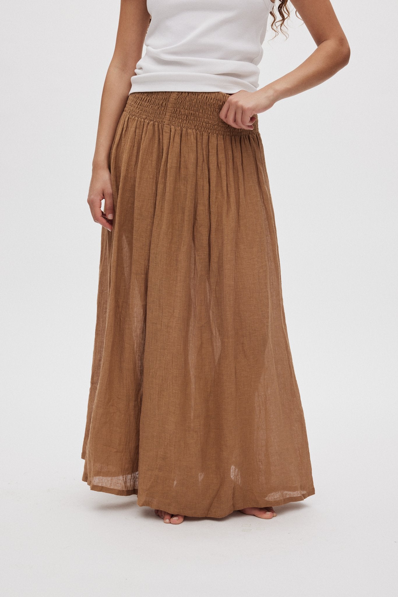 Jumana - Crinkled flared skirt I Walnut