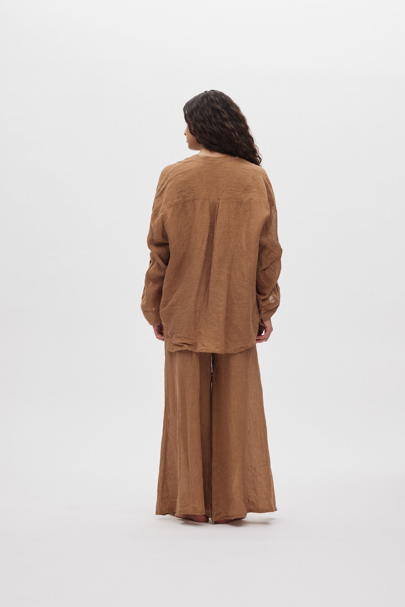 Karam - Crinkled wide leg pants I Walnut
