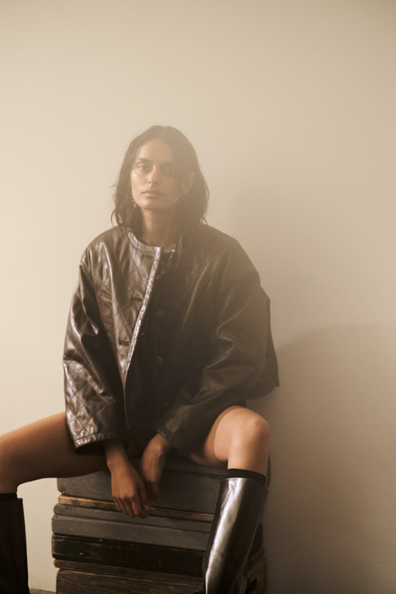 Berra - Quilted leather jacket I Olive