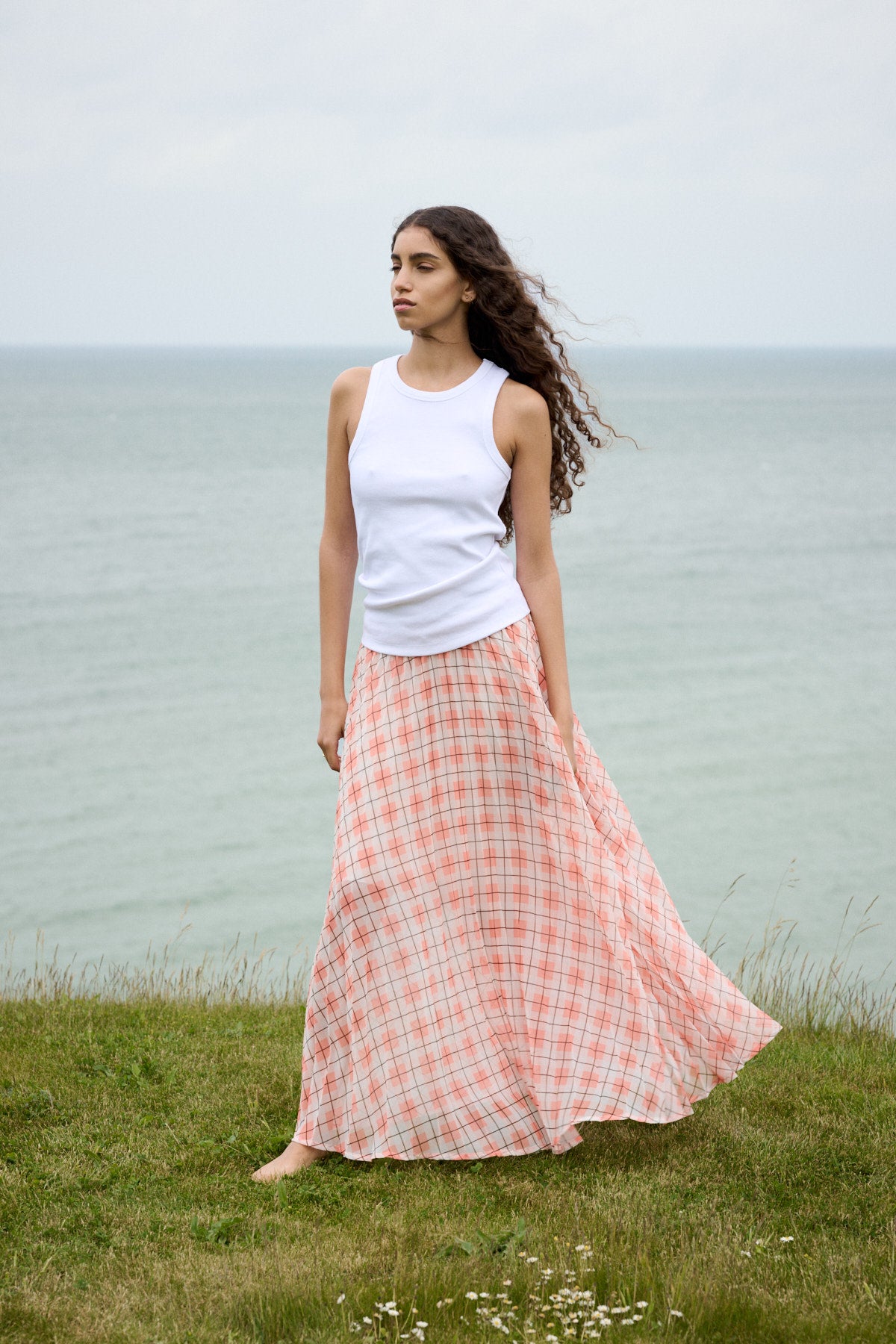 Saki - Transparent check skirt I Mandarin pleat