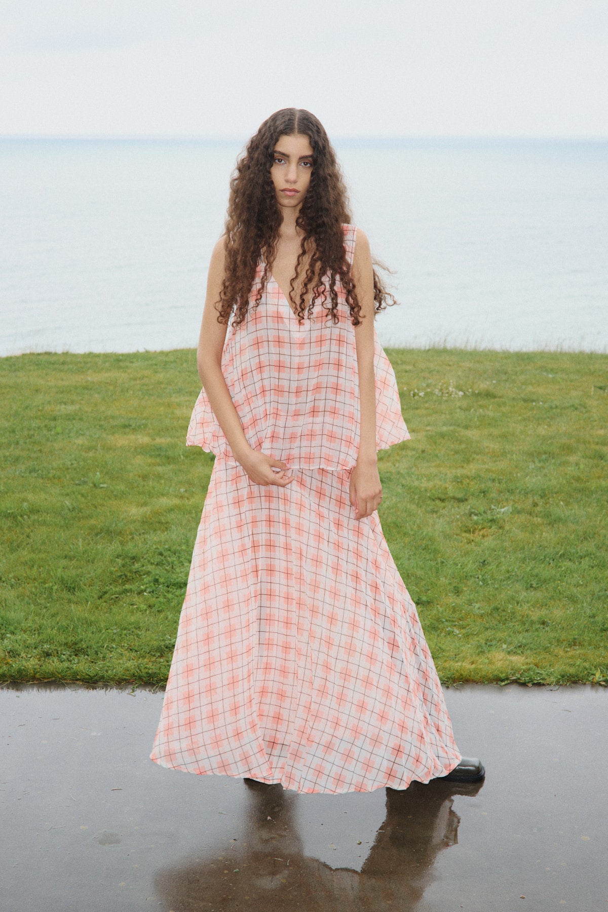 Saki - Transparent check skirt I Mandarin pleat