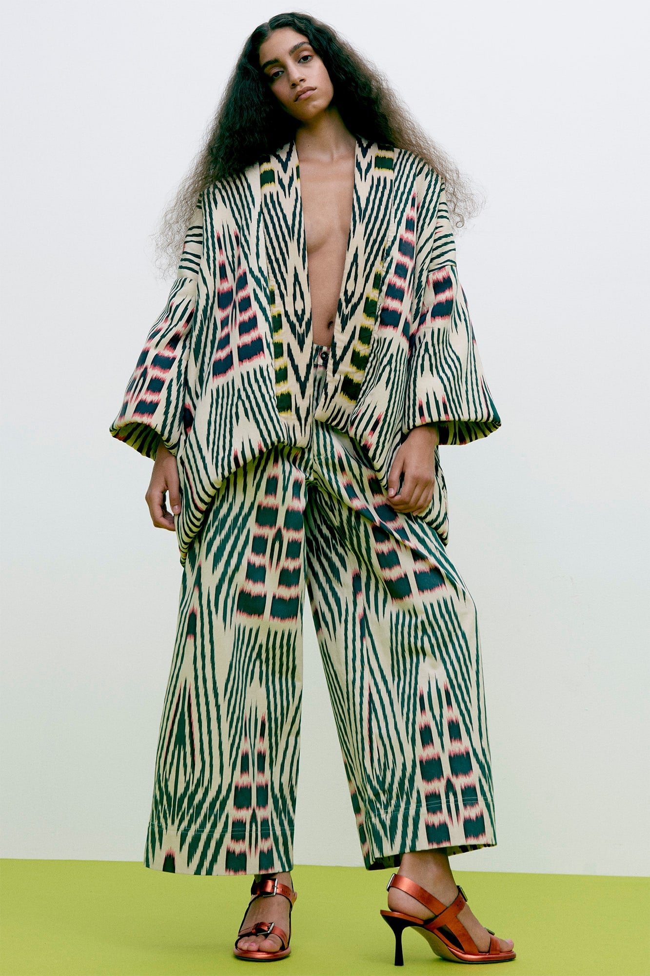 Abba - Ikat combo padded kimono I Forest pink sand & citrus combo