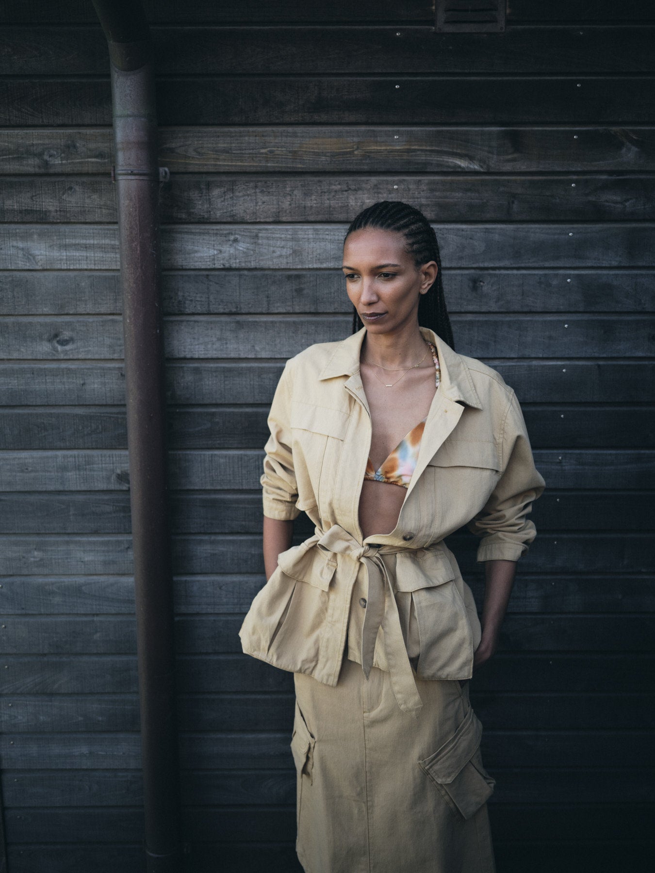 Sienna - Texture canvas belted jacket I Sand