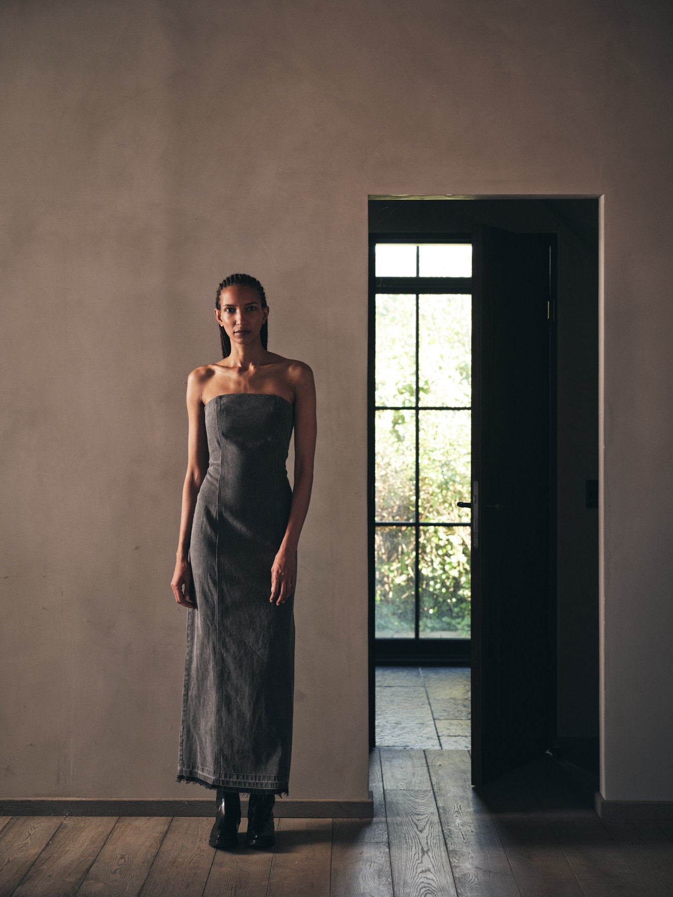 Anizette - Grey denim fitted dress I Washed grey