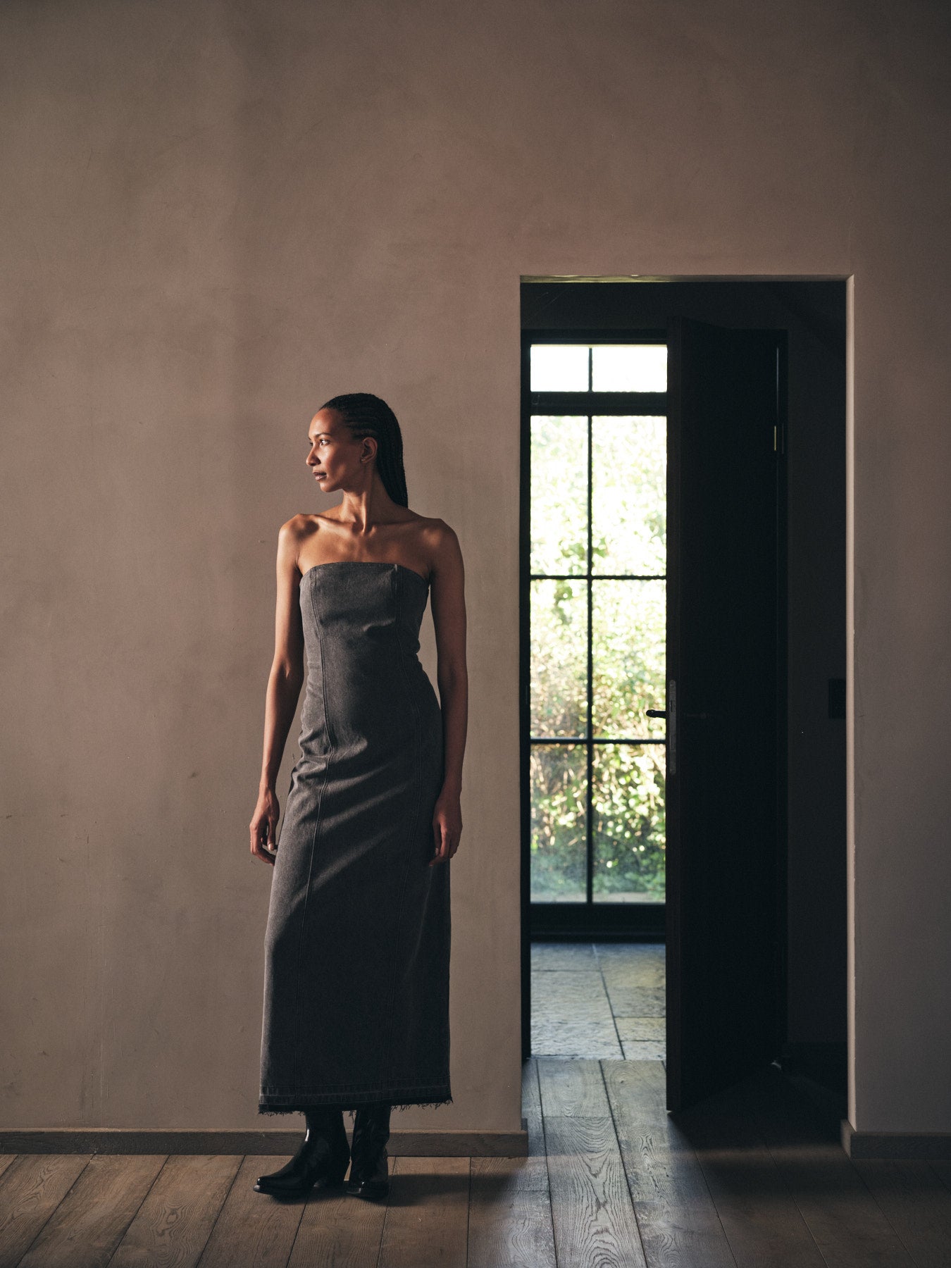 Anizette - Grey denim fitted dress I Washed grey
