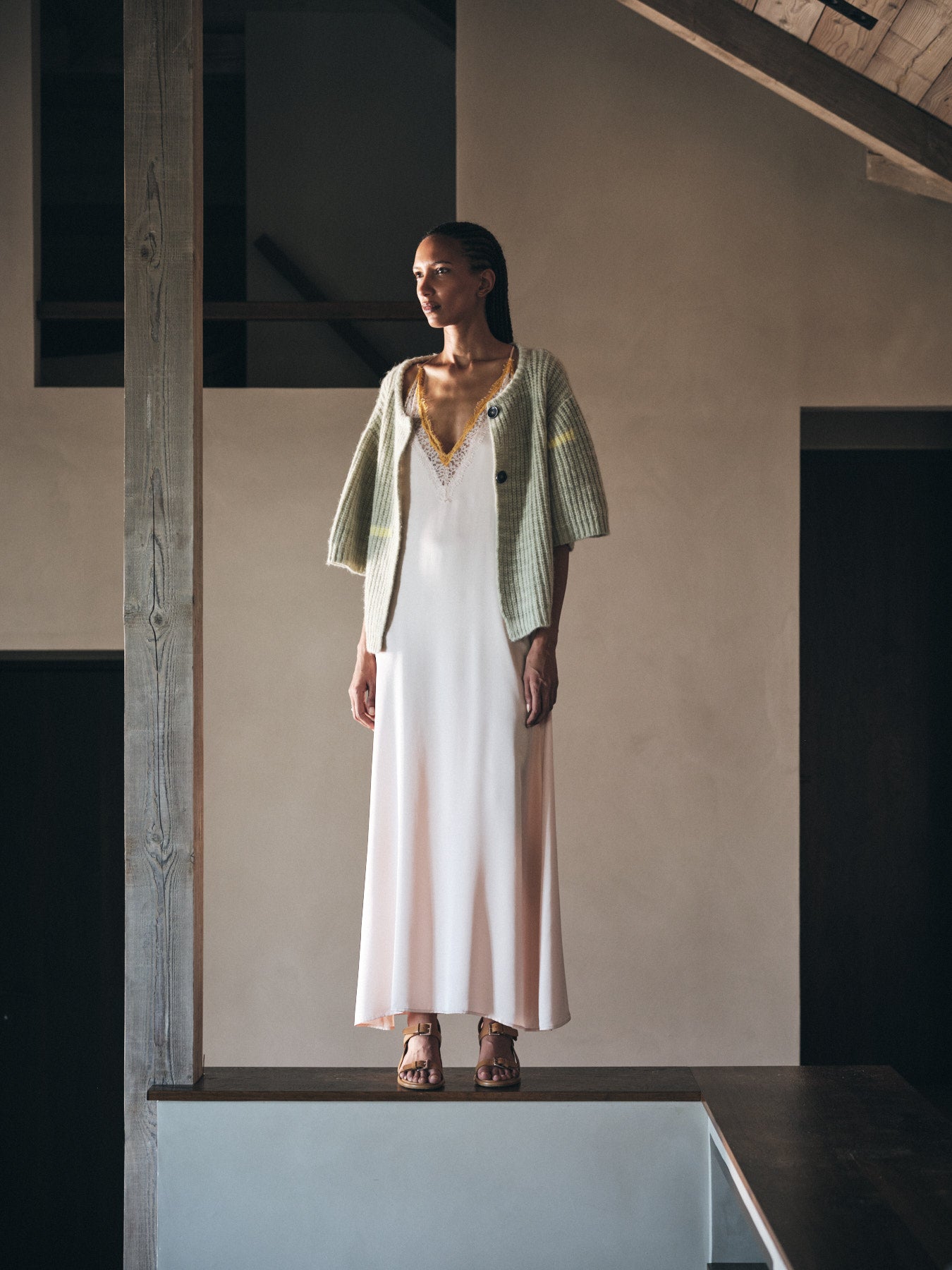 Chefira - Contrast lace camisole dress I Light rose