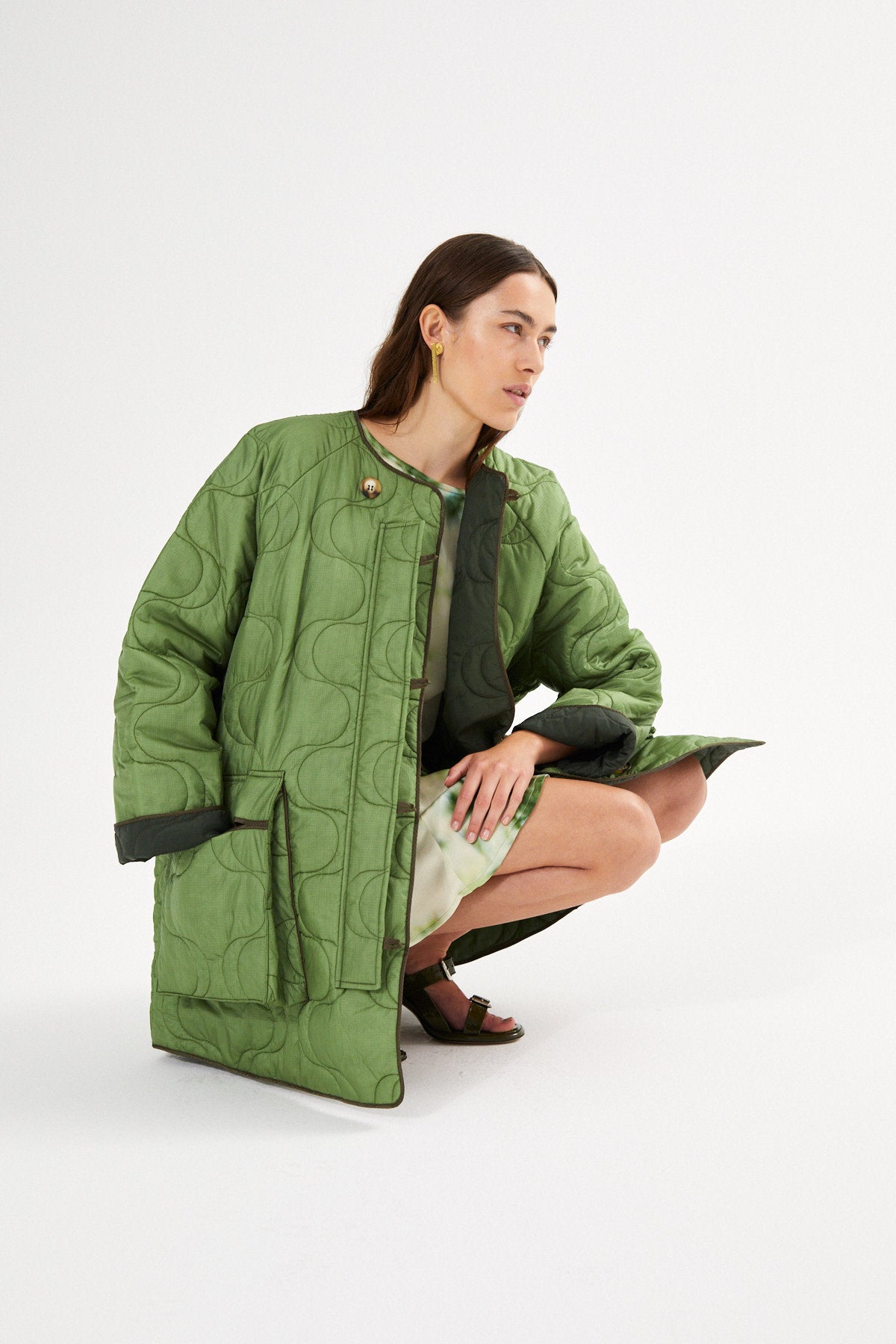PreLoved Rahlin - Pastel quilt coat I Stone green - XS