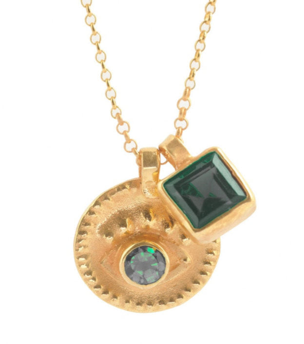 Nafsu - Gold plated Necklace w/eye and square pendant I Green combo