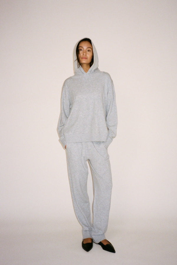 Helena - Knit lounge over size hoodie I Grey melange