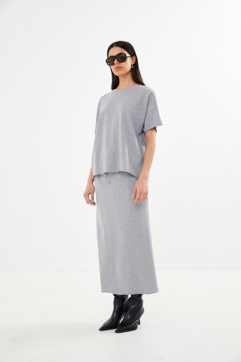 Hanni - Light stretch long skirt I Grey melange