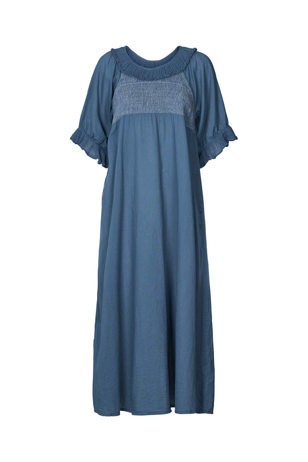 Cotton long angel dress - Dorothea I Dusty indigo