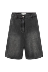 Raha - Denim black wide shorts I Washed black denim