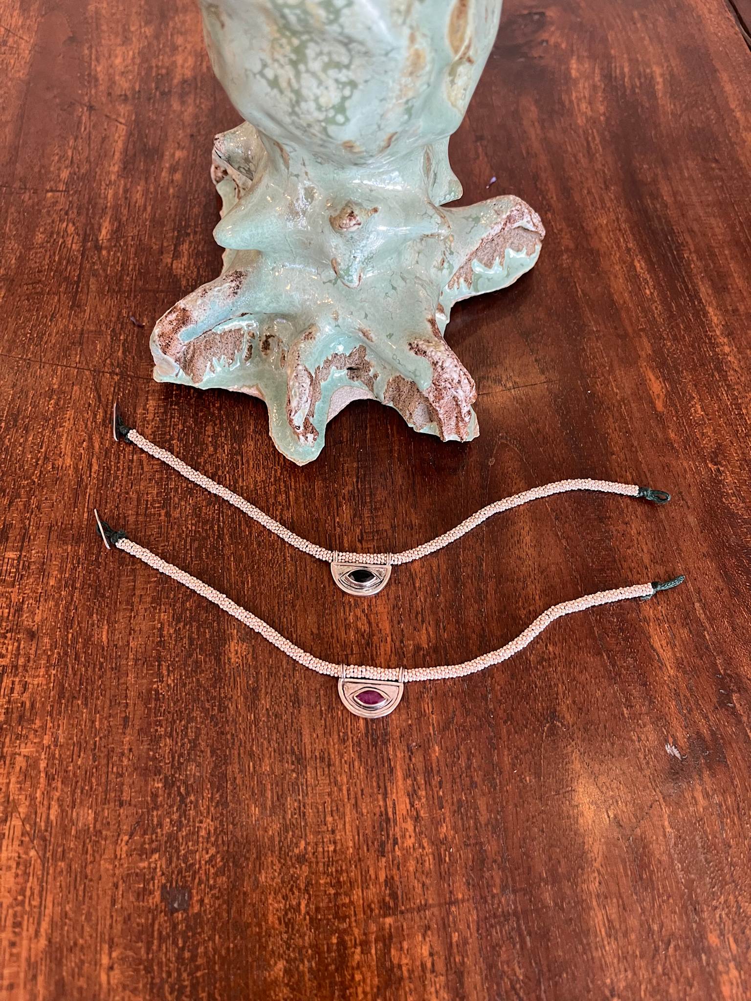 Nafsu - Bead bracelet w/silver fertility pendant I Black Sapphire