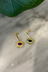 Nafsu - Gold plated earstick w/eye pendant I Black Sapphire