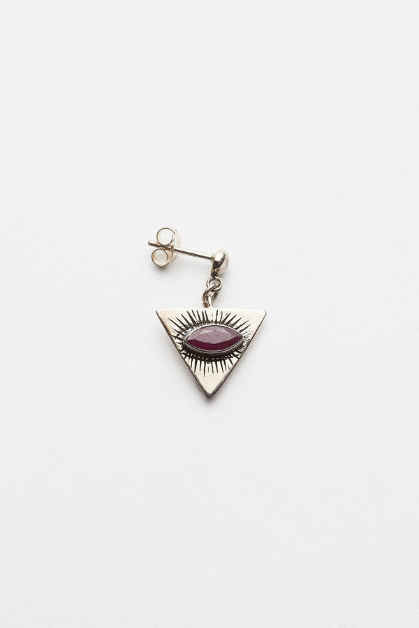 Nafsu - Silver Earstick w/ triangle eye pendant I Ruby