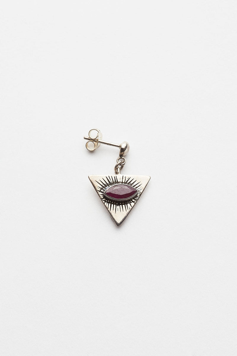 Nafsu - Silver Earstick w/ triangle eye pendant I Ruby