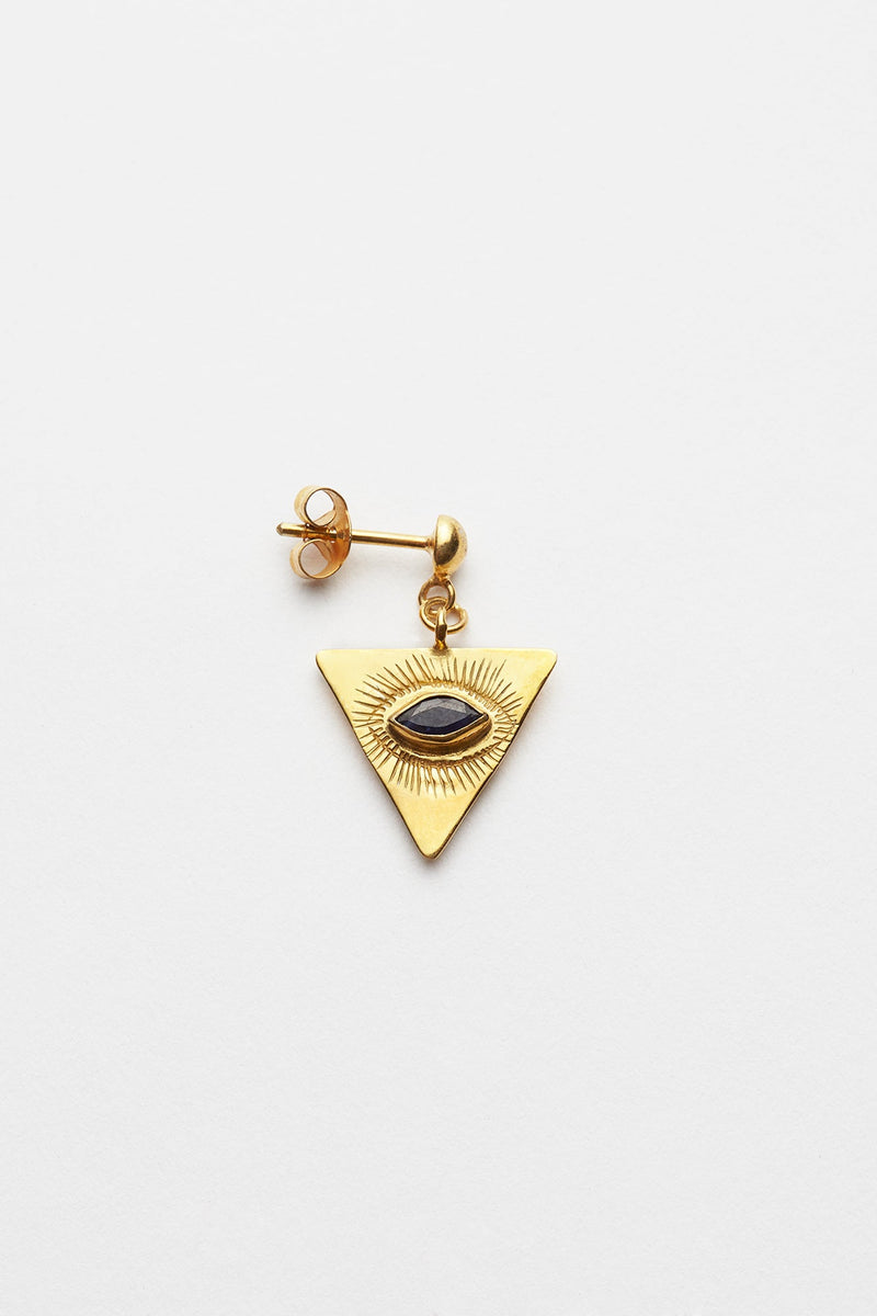 Gold Earstick w/ triangle eye pendant - Nafsu I Black Sapphire