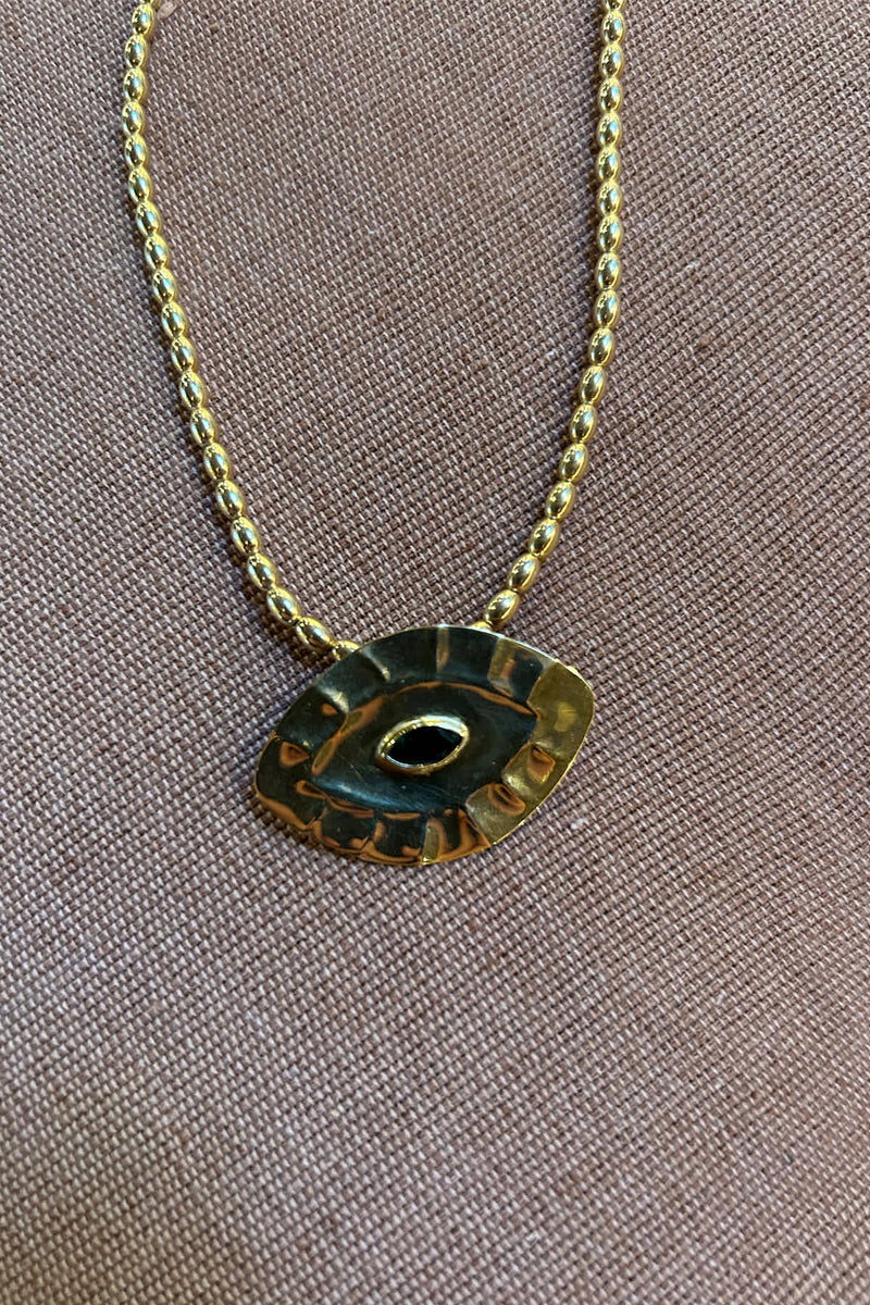 Rice Bead Necklace w/ Giant Eye Pendant - Nafsu I Gold