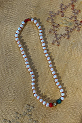 Pearl Necklace With Beads - Nafsu I Gold Beads w/ Coral and Green Onyx