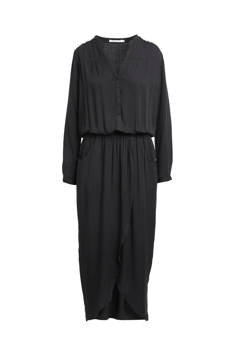 Vera - Solid wrap over dress L/S I Black