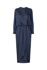 Vera - Solid wrap over dress L/S I Navy Blue