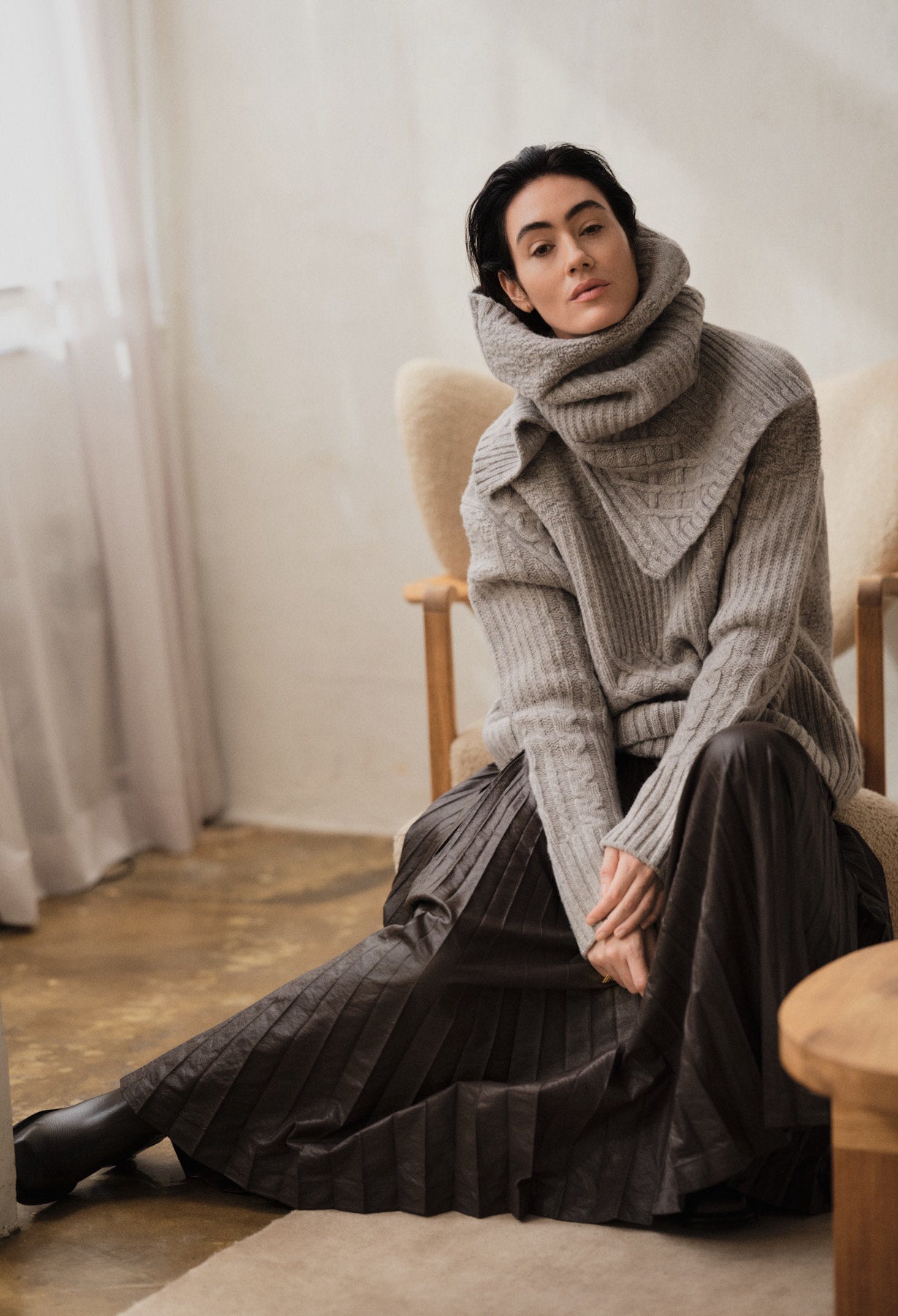 Tamy - Patchwork knit neck warmer I Light grey melange